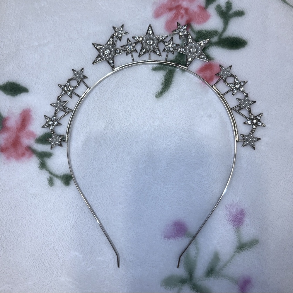 Rhinestone Star Tiara Headband - Silver